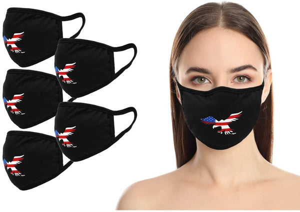 Amba7 USA Eagle Logo  Reusable Breathable Cloth Face Mask - Machine Washable, Non-Surgical Double Layer Anti-Dust Protection, Unisex - For Home, Office, Travel, Camping or Cycling  5-Pack, In Stock