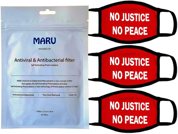 Amba7 No Justice No Peace Reusable Breathable Cloth Face Mask MADE IN USA  - Machine Washable, Non-Surgical Double Layer Anti-Dust Protection, Unisex - For Home, Office, Camping  -3 Pack With Filters (30 PCS) In Stock