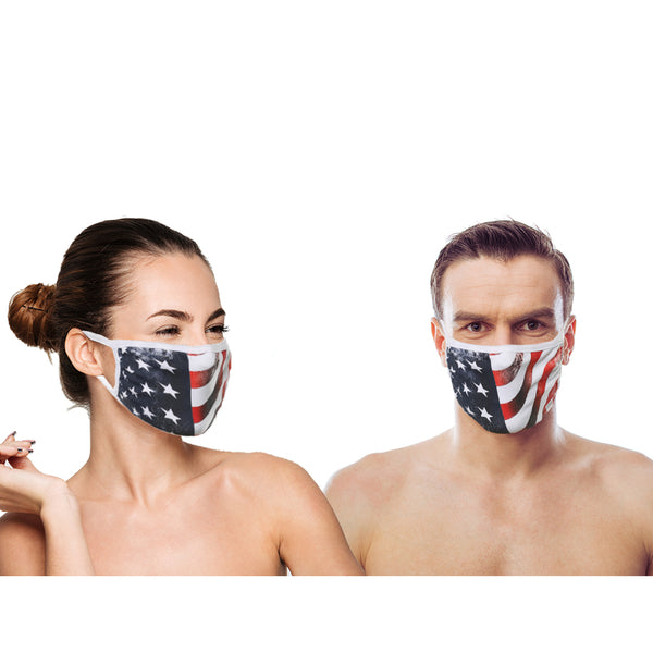 Amba7 Reusable Breathable Cloth Face Mask - Machine Washable, Non-Surgical Double Layer Anti-Dust Protection, Unisex - For Home, Office, Travel, Camping or Cycling (3 Black + 2 USA Flag Design) In Stock