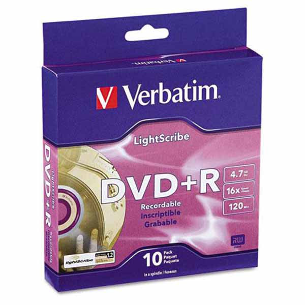 Verbatim LightScribe DVD+R Recordable Blank Disc Printable Media (95116) - 10pk - Duplicator Depot
