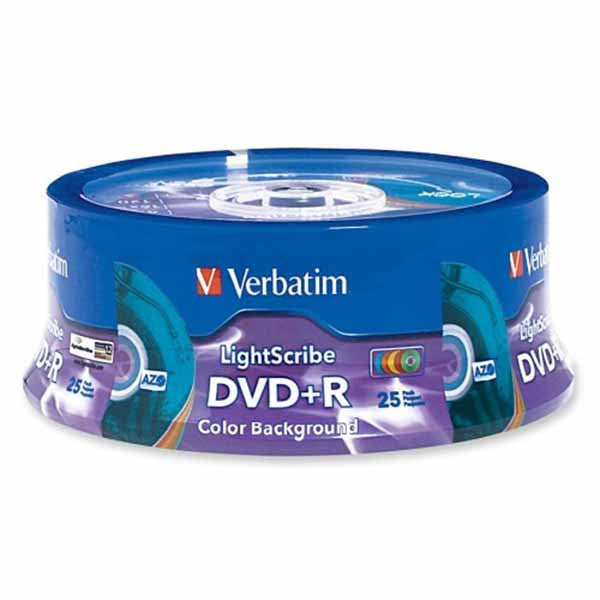 Verbatim LightScribe DVD+R Blank Disc Printable Media Color Background (96432) - 25pk - Duplicator Depot