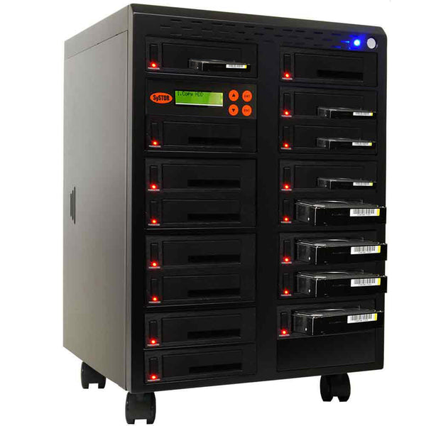 Systor 1 to 15 SATA 600MB/S HDD SSD Duplicator/Sanitizer - 3.5" & 2.5" Hard Disk Drive / Solid State Drive Dual Port Hot Swap (SYS615DP)
