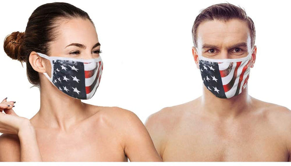 (IN STOCK) 3 Black (MADE IN USA), 2 US Flag (Made in Guatemala), Washable Reusable Anti-dust Cloth Face Mask Protection Double Layer Covering, (5 Pack)