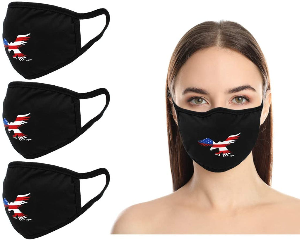 Amba7 USA Eagle Logo  Reusable Breathable Cloth Face Mask - Machine Washable, Non-Surgical Double Layer Anti-Dust Protection, Unisex - For Home, Office, Travel, Camping or Cycling  3-Pack, In Stock