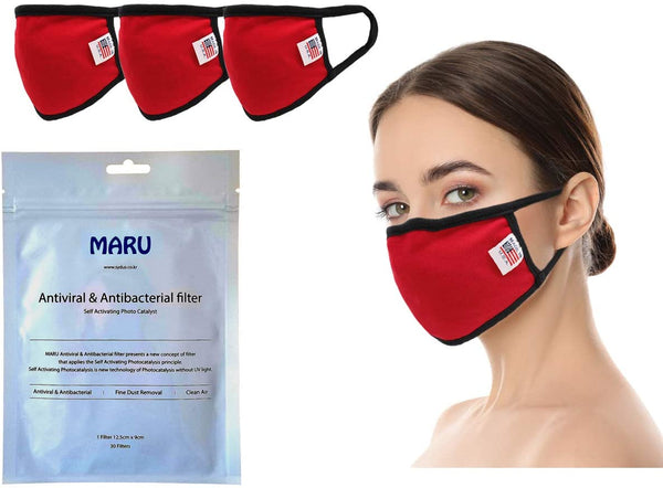 Amba7 Reusable Breathable Cloth Face Mask MADE IN USA - Machine Washable, Non-Surgical Double Layer Anti-Dust Protection, Unisex - For Home, Office, Camping - 3 Pack With Filters (30 PCS) In Stock