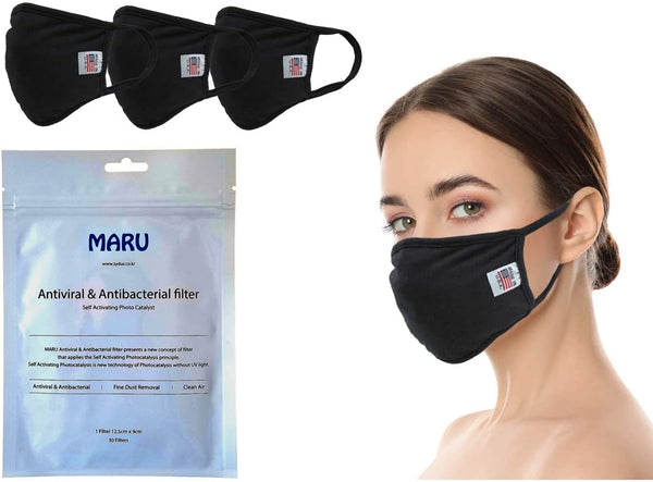 Amba7 Reusable Breathable Cloth Face Mask MADE IN USA - Machine Washable, Non-Surgical Double Layer Anti-Dust Protection, Unisex - For Home, Office, Camping - 3 Pack With Filters (30 PCS) In Stock