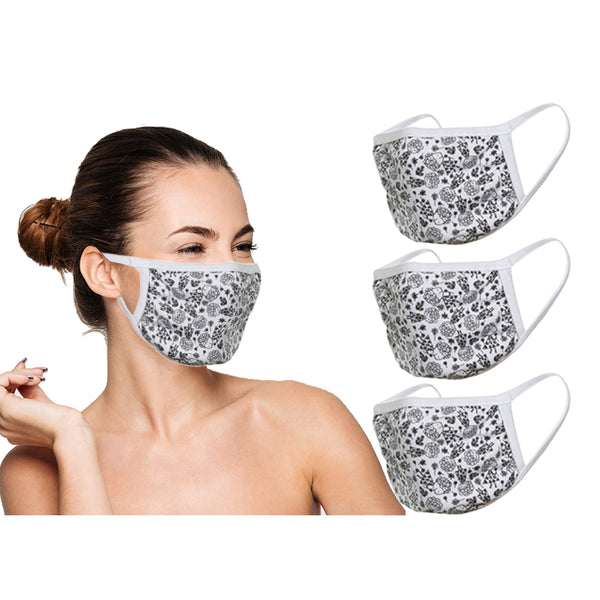 Amba7 Reusable Breathable Cloth Face Mask - Machine Washable, Non-Surgical Double Layer Anti-Dust Protection, Unisex - For Home, Office, Travel, Camping or Cycling (Flower Design 3-Pack) In Stock