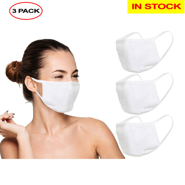 Amba7 Reusable Breathable Cloth Face Mask - Machine Washable, Non-Surgical Double Layer Anti-Dust Protection, Unisex - For Home, Office, Travel, Camping or Cycling (White 3-Pack) In Stock