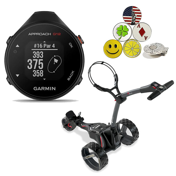 Motocaddy M1 DHC Electric Caddy with Garmin Approach G12, Ball Markers