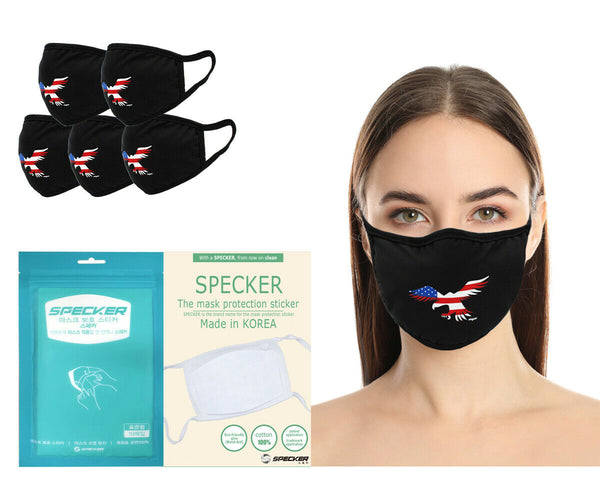 Amba7 USA Eagle Logo  Reusable Breathable Cloth Face Mask - Machine Washable, Non-Surgical Double Layer Anti-Dust Protection, Unisex - For Home, Office, Travel, Camping or Cycling  5-Pack With Filters (30 PCS), In Stock