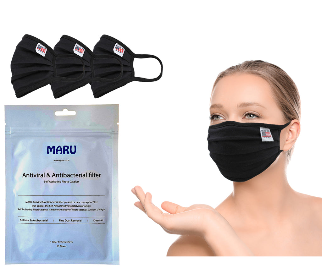Amba7 MADE IN USA Reusable Breathable Cloth Face Mask - Machine Washable, Non-Surgical Double Layer Anti-Dust Protection, Unisex - For Home, Office, Travel, Camping, or Cycling - 3 Pack With Filters (30 PCS) (In Stock)