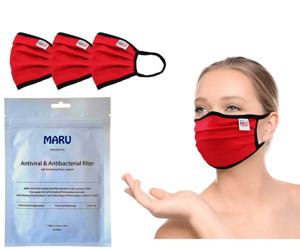 Amba7 MADE IN USA Reusable Breathable Cloth Face Mask - Machine Washable, Non-Surgical Double Layer Anti-Dust Protection, Unisex - For Home, Office, Travel, Camping, or Cycling - 3 Pack With Filters (30 PCS) (In Stock)