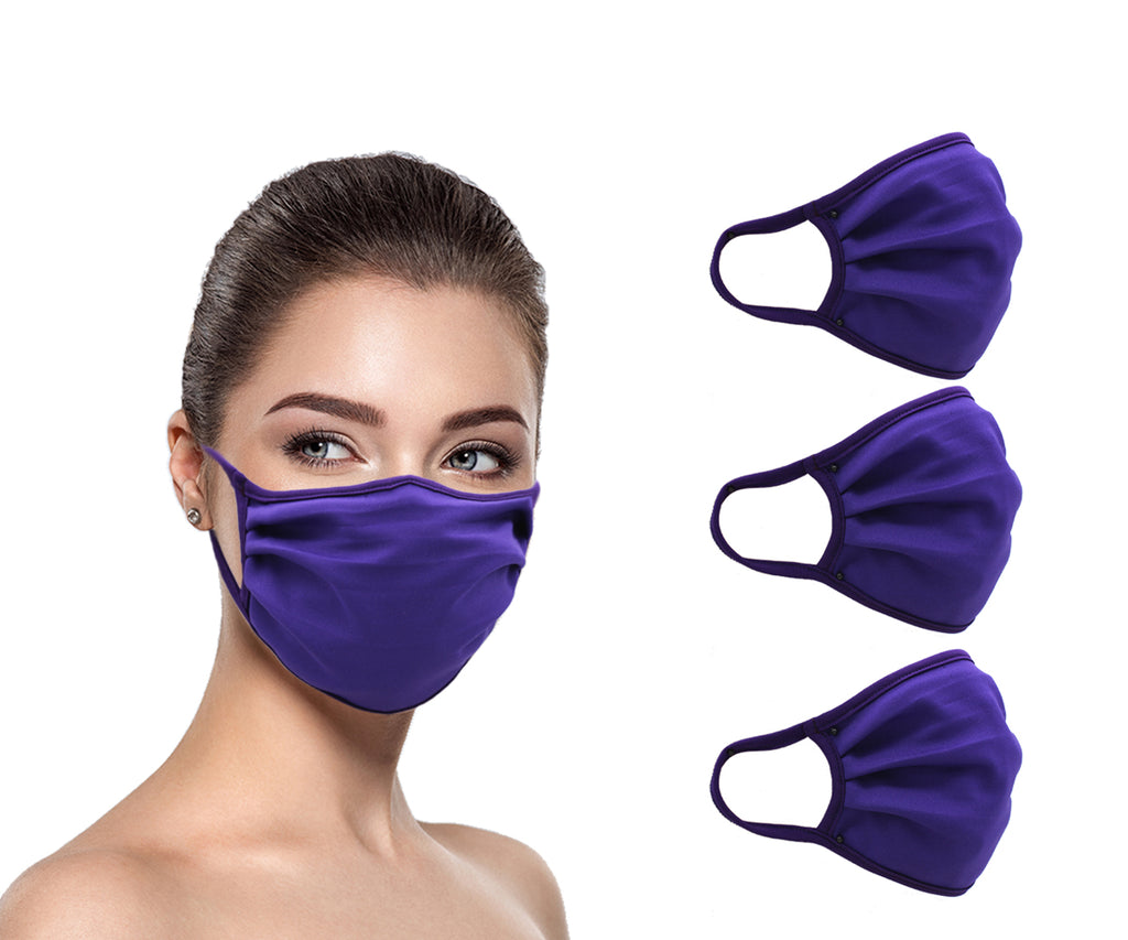 Amba7 MADE IN USA Reusable Breathable Cloth Face Mask - Machine Washable, Non-Surgical Double Layer Anti-Dust Protection, Unisex - For Home, Office, Travel, Camping or Cycling (PURPLE 3-Pack) In Stock