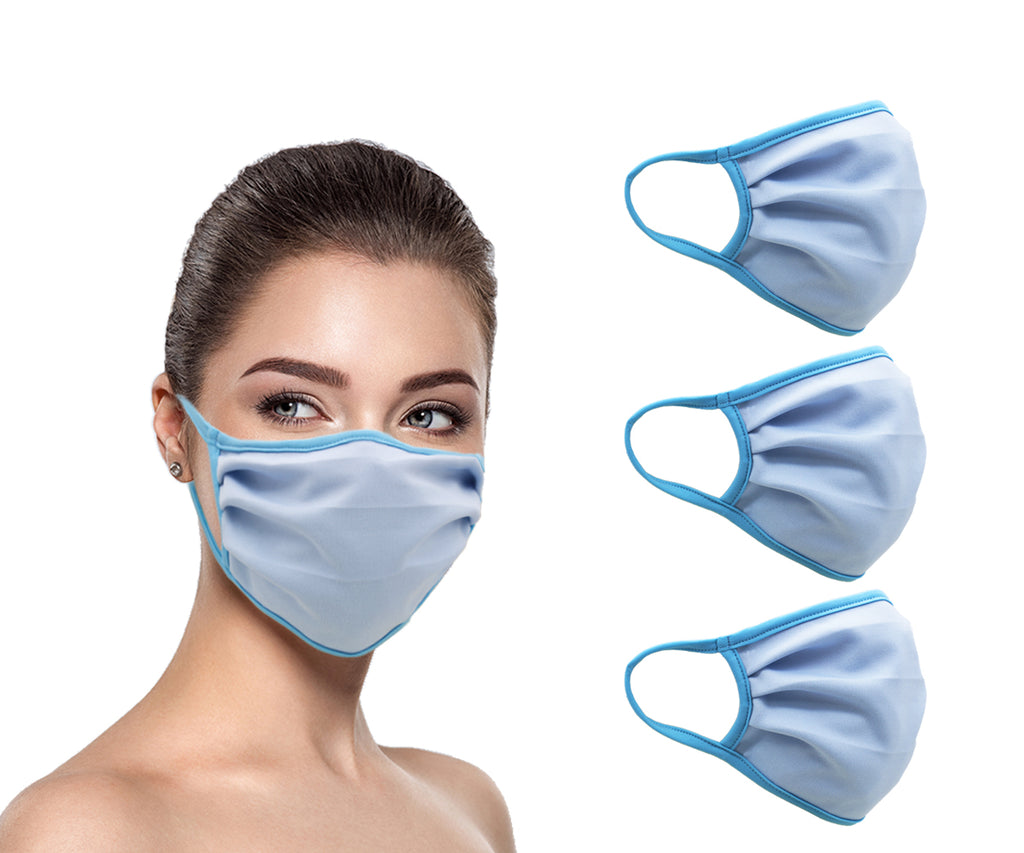 Amba7 MADE IN USA Reusable Breathable Cloth Face Mask - Machine Washable, Non-Surgical Double Layer Anti-Dust Protection, Unisex - For Home, Office, Travel, Camping or Cycling (SKY BLUE 3-Pack) In Stock