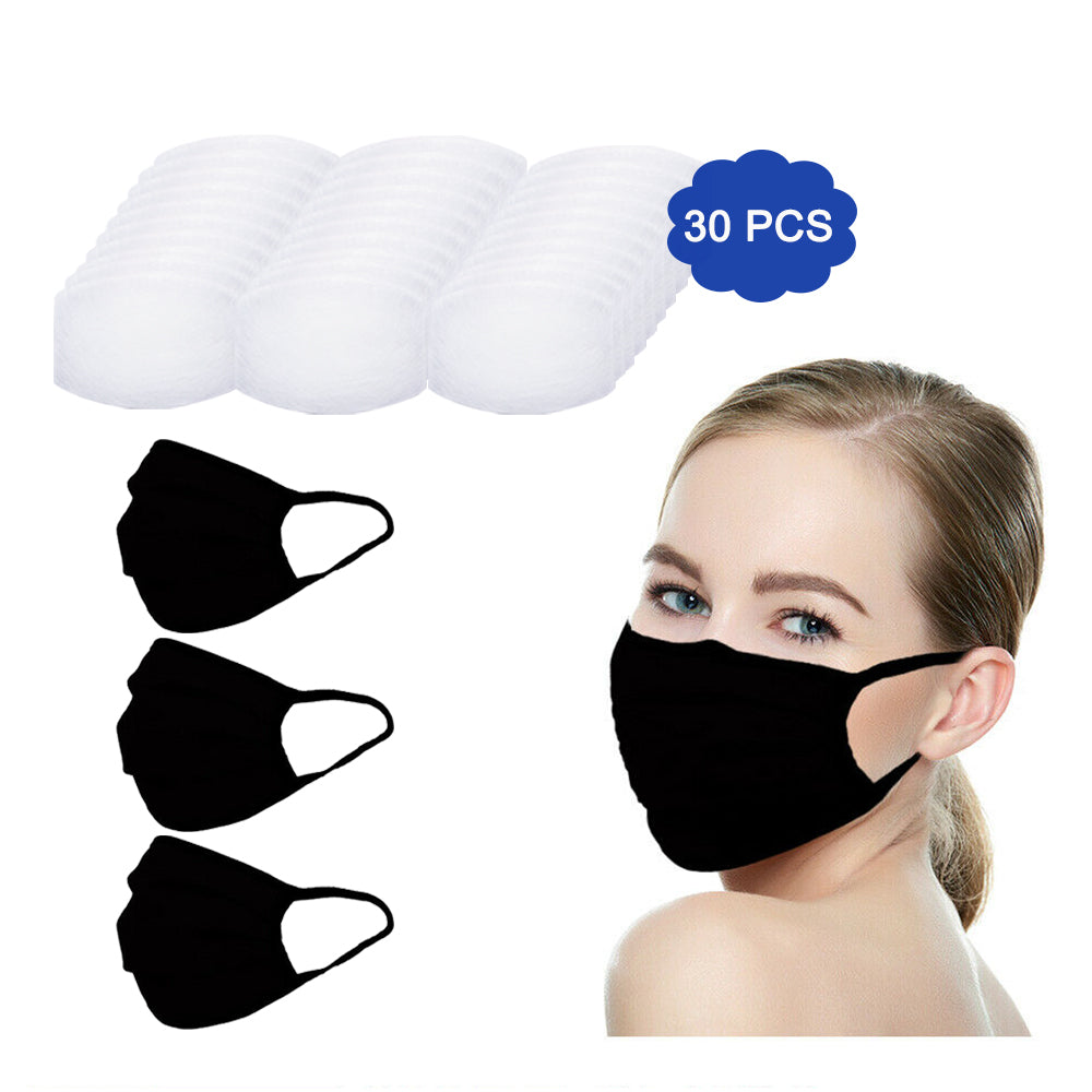 Amba7 MADE IN USA Reusable Breathable Cloth Face Mask - Machine Washable, Non-Surgical Double Layer Anti-Dust Protection, Unisex - For Home, Office, Travel, Camping or Cycling (BLACK 3-Pack With Filters (30 PCS)) In Stock