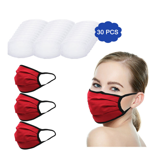 Amba7 MADE IN USA Reusable Breathable Cloth Face Mask - Machine Washable, Non-Surgical Double Layer Anti-Dust Protection, Unisex - For Home, Office, Travel, Camping or Cycling (RED 3-Pack With Filters (30 PCS)) In Stock