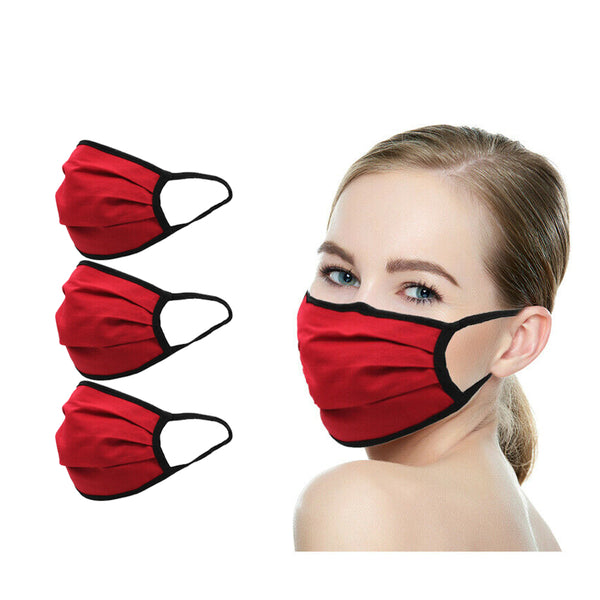 Amba7 MADE IN USA Reusable Breathable Cloth Face Mask - Machine Washable, Non-Surgical Double Layer Anti-Dust Protection, Unisex - For Home, Office, Travel, Camping or Cycling (RED 3-Pack) In Stock
