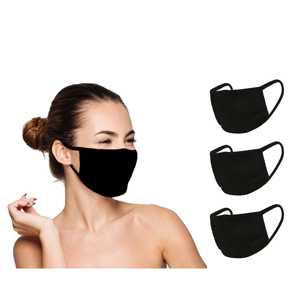Washable Reusable Face Cover (3 Pack) - Double Layer For Dust Particle & Droplet Protection - Unisex, Black - Duplicator Depot