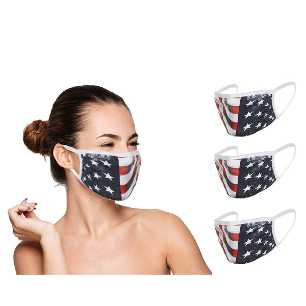 Washable Reusable Face Cover (3 Pack) - Double Layer For Dust Particle & Droplet Protection - Unisex, USA Flag - Duplicator Depot