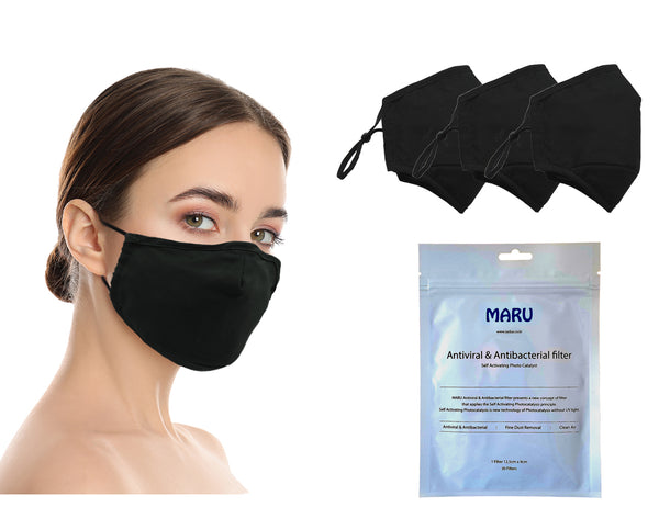 Amba7 Washable Reusable Anti-dust Cotton Cloth Face Mask Double Layer Covering 3 Pack With Filters (30 PCS) - in Stock USA Seller