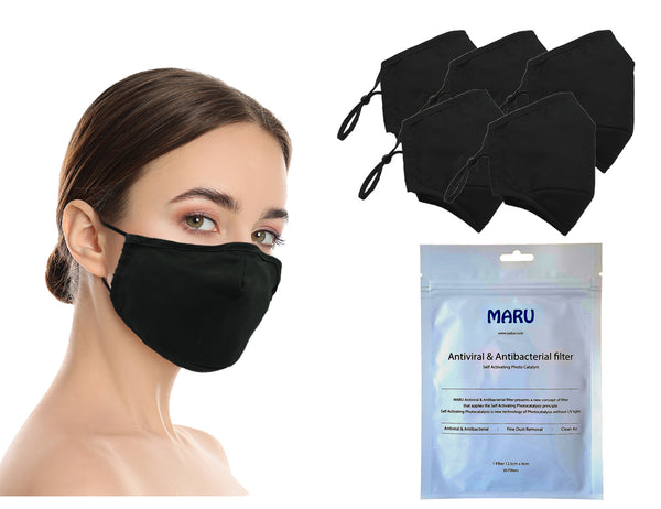Amba7 Washable Reusable Anti-dust Cotton Cloth Face Mask Double Layer Covering 5 Pack With Filters (30 PCS) - in Stock USA Seller