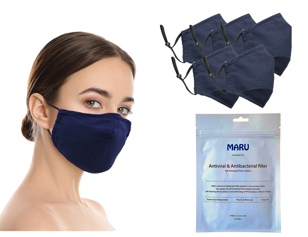 Amba7 Washable Reusable Anti-dust Cotton Cloth Face Mask Double Layer Covering 5 Pack With Filters (30 PCS) - in Stock USA Seller