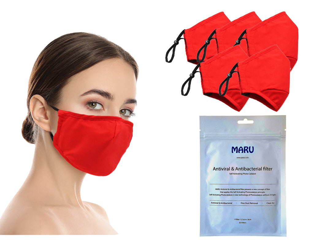 Amba7 Washable Reusable Anti-dust Cotton Cloth Face Mask Double Layer Covering 5 Pack With Filters (30 PCS) - in Stock USA Seller