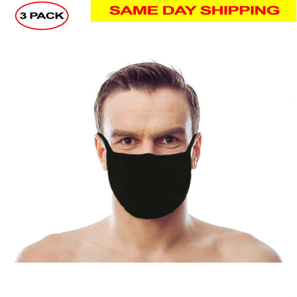 Washable Reusable Face Cover (3 Pack) - Double Layer For Dust Particle & Droplet Protection - Unisex, Black - Duplicator Depot