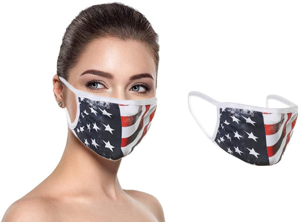 MADE IN USA (3 Red), 1 US Flag (Made in Guatemala), Washable Reusable Anti-dust Cloth Face Mask Protection Double Layer Covering (IN STOCK 2-5 DAYS DELIVERY) - 4 Pack